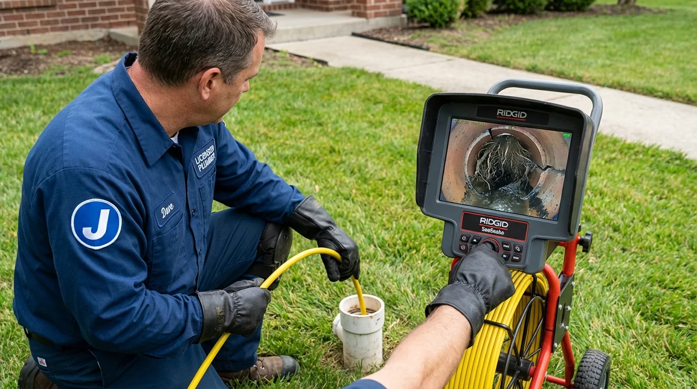 Sewer camera inspection being performed by Johns Plumbing LLC in Sturtevant